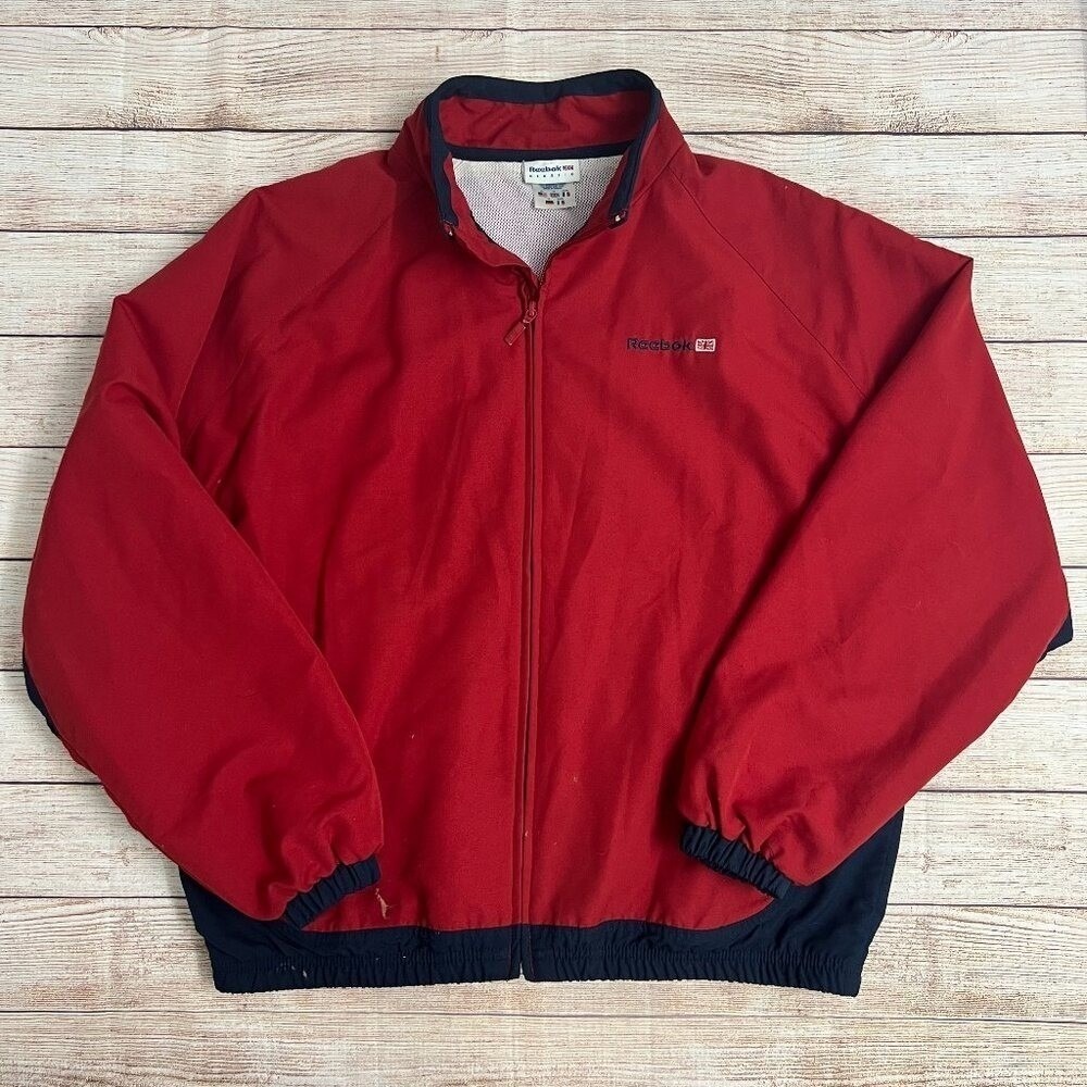 Vintage 90s Reebok Classic Full Zip Windbreaker Track Jacket Retro Red Navy XL